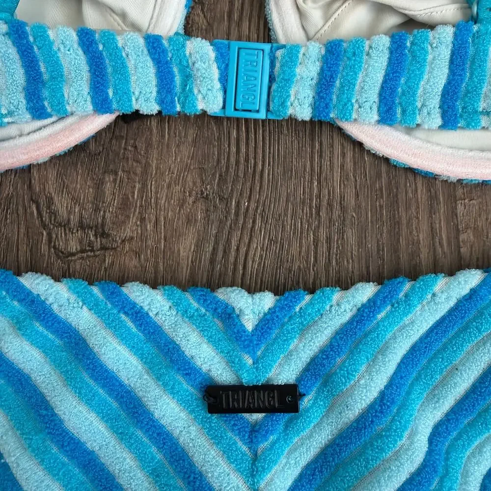 Triangl Swimwear Mala Sour Stripe Terry Towelling Bikini Set Size XL